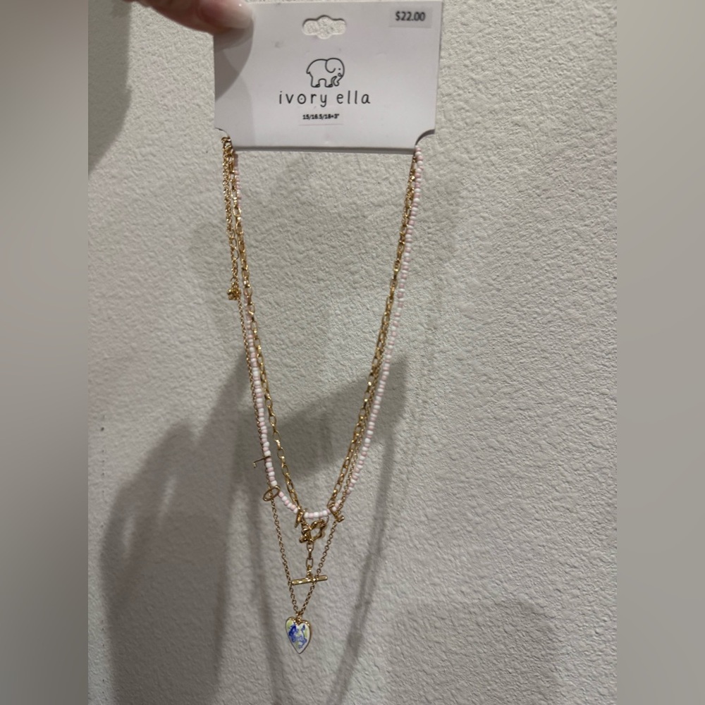 Ivory Ella Gold Necklace with Pink Accents New